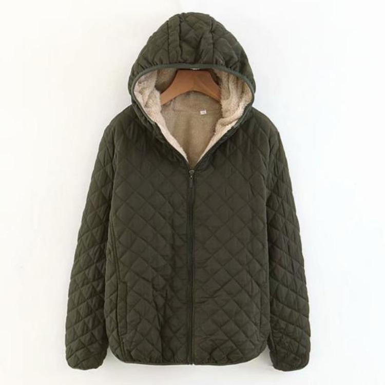 Women Hooded Jacket Cotton Quilted Coat Casual Loose Fit Long Sleeves Zipper Pocket Warm Solid Color Outwear for Ladies Autumn Winter