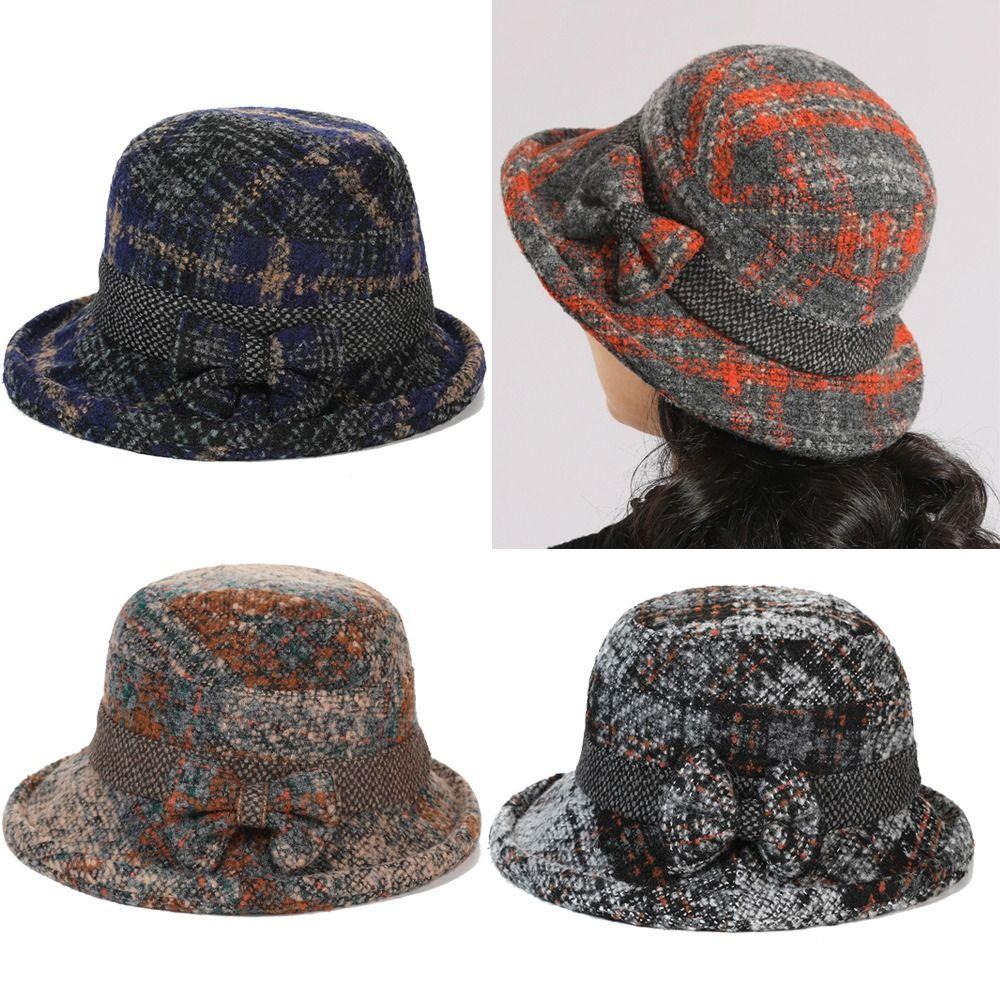 Thickened Warm Women's Woolen Knitted Hat Tweed Bucket Hat Mom Warmer Cap Autumn Winter Season