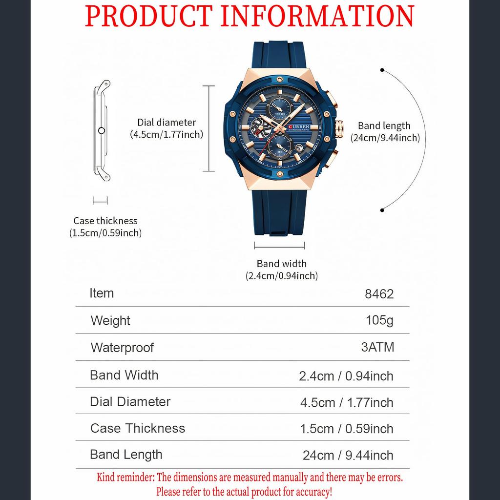 Men's Waterproof Luminous Calendar Chronograph Six Pin Silicone Strap Quartz Business Sports Watch