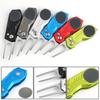 Golf Divot Repair Tool Foldable Heavy Duty Magnetic Ball Marker Sharp Button Stainless Steel Golf Putting Green Fork Golf Accessories