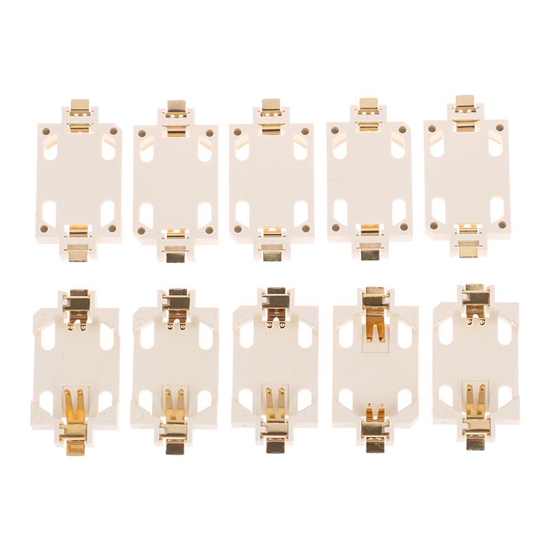 10Pcs White Housing Gold-Plated Tin-Plated Button Battery Holder For Cr2032 Cr2025 Bs-6 Smd Button Battery Holder Socket Cases