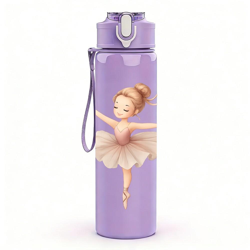 1PC Ballerina Girl White Line Sketch Print 750ml Color Plastic Sports Water Bottle Leakproof Flip Straw Lid Suitable for Sports Office Home Use