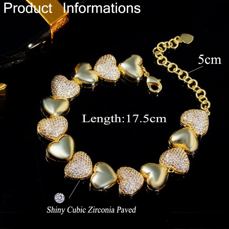 WWJ Роскошные 585 желтого золотого цвета в форме сердца с цирконием, регулируемые браслеты-цепочки