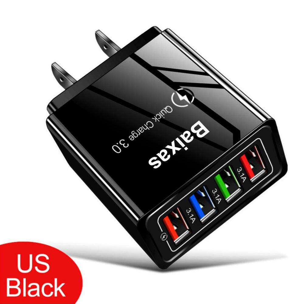 4-портовое USB-зарядное устройство для мобильных телефонов и планшетов, дорожное, стандарт США и ЕС, 3А