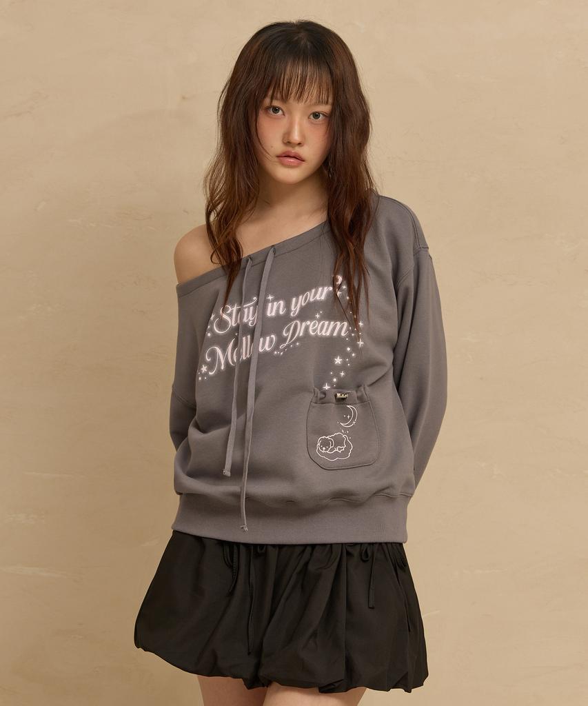 WAIKEI Mellow Dream Off-Shoulder Sweatshirt Charcoal