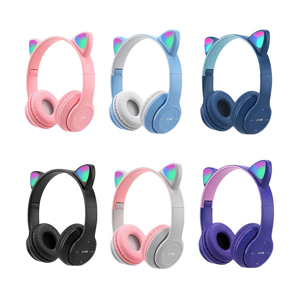 Новые Bluetooth-наушники с кошачьими ушками и подсветкой RGB, стерео, складные, беспроводные, с микрофоном, для детей, девочек, подарки