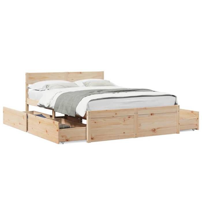 VidaXL Cadre de lit avec tiroirs 140x190 cm bois de pin massif, meuble de chambre à coucher, sommier, lit en bois, lit, lit 3282354