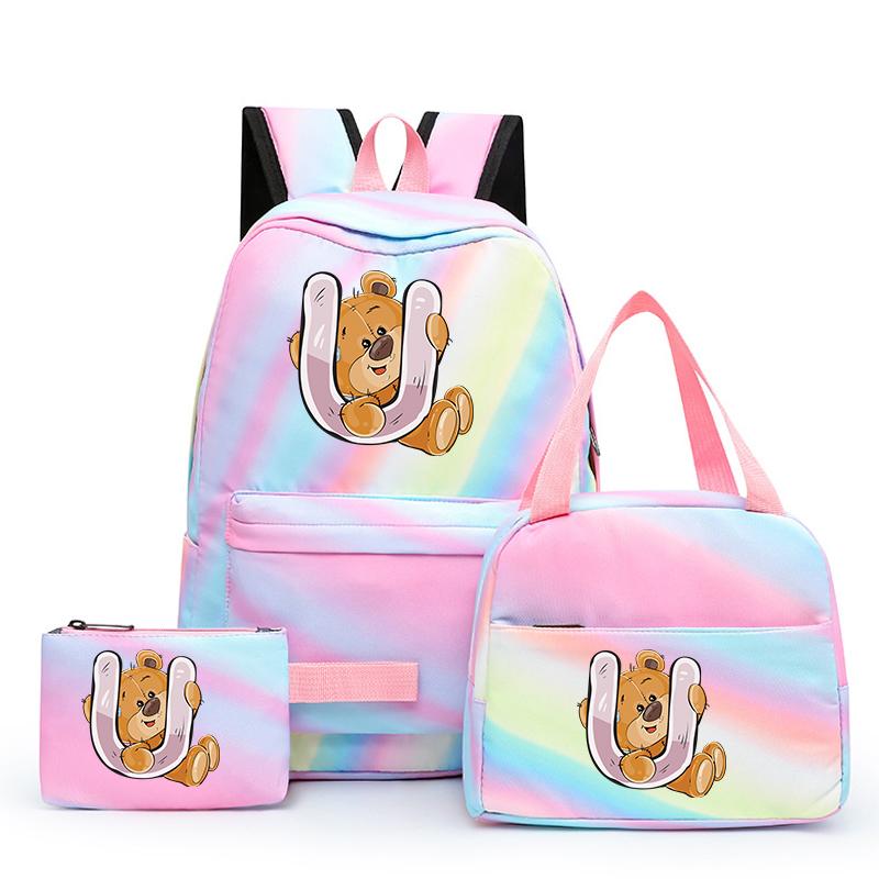 3 шт./компл. школьный рюкзак «Маленький медведь» с 26 английскими буквами и сумкой для обеда, пенал для студентов, Kawaii, школьный рюкзак для девочек