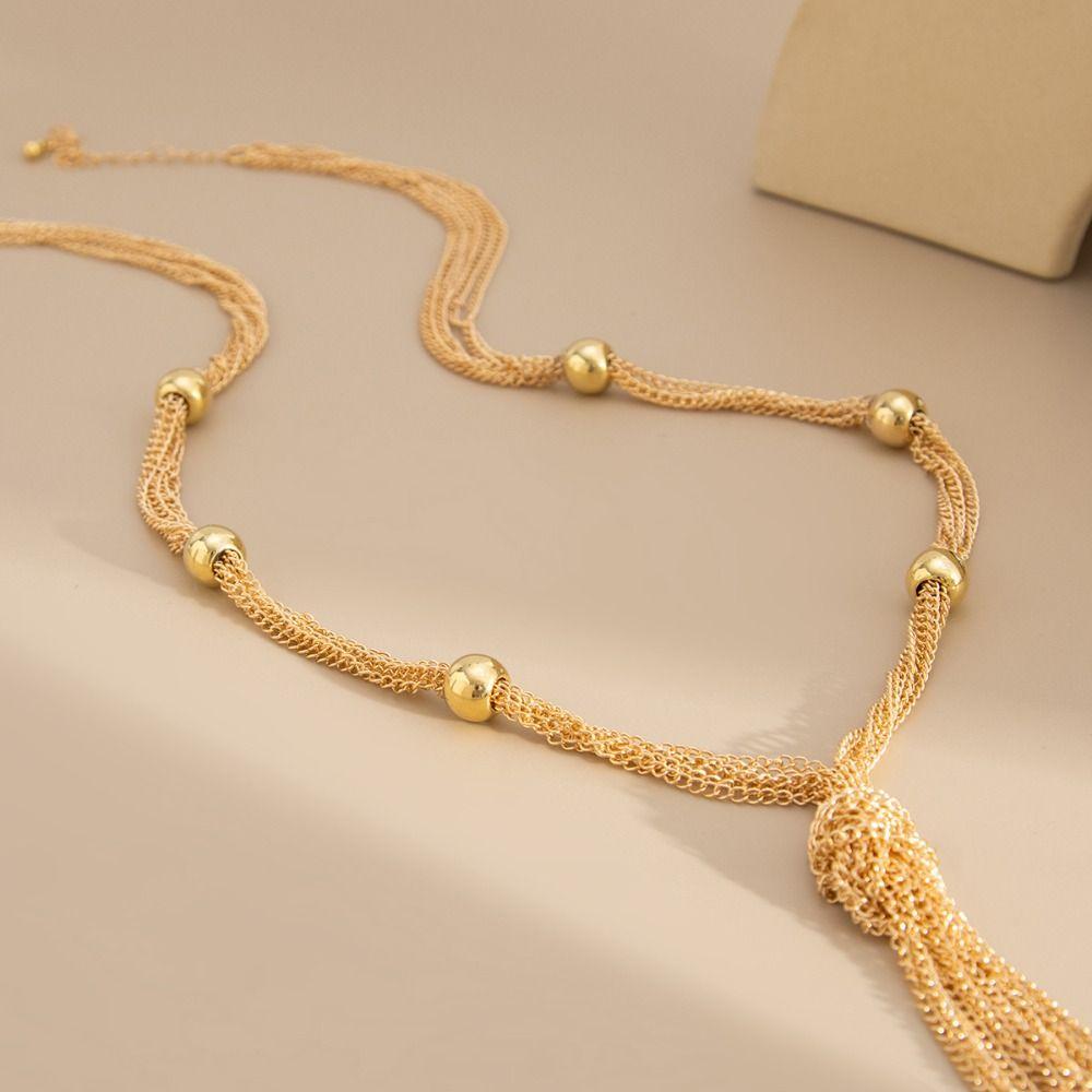 Long Tassel Tassel Pendant Necklace Metal Material Jewelry Set Earrings Set  Ladies Accessories