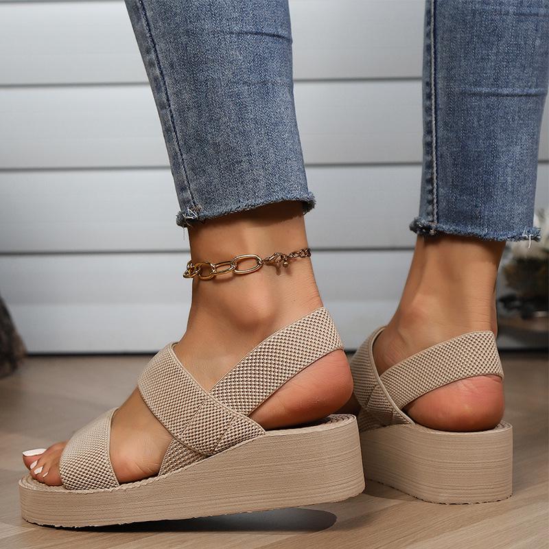 Женские соломенные сандалии на толстой подошве 2024 года: Повседневный, простой, большого размера для пляжного отдыха.