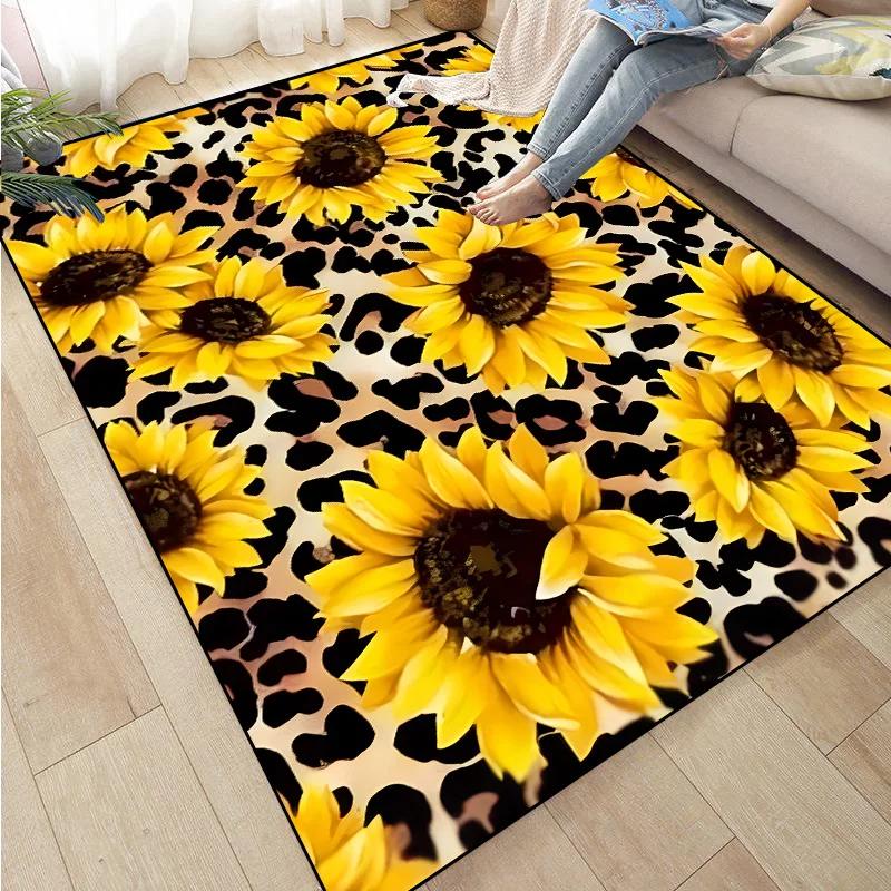 Sunflower Print Kitchen Mat Rug Set Doormat Carpet Non-Slip for Farmhouse Hallway Home Office Sink Laundry Room Floor Decor