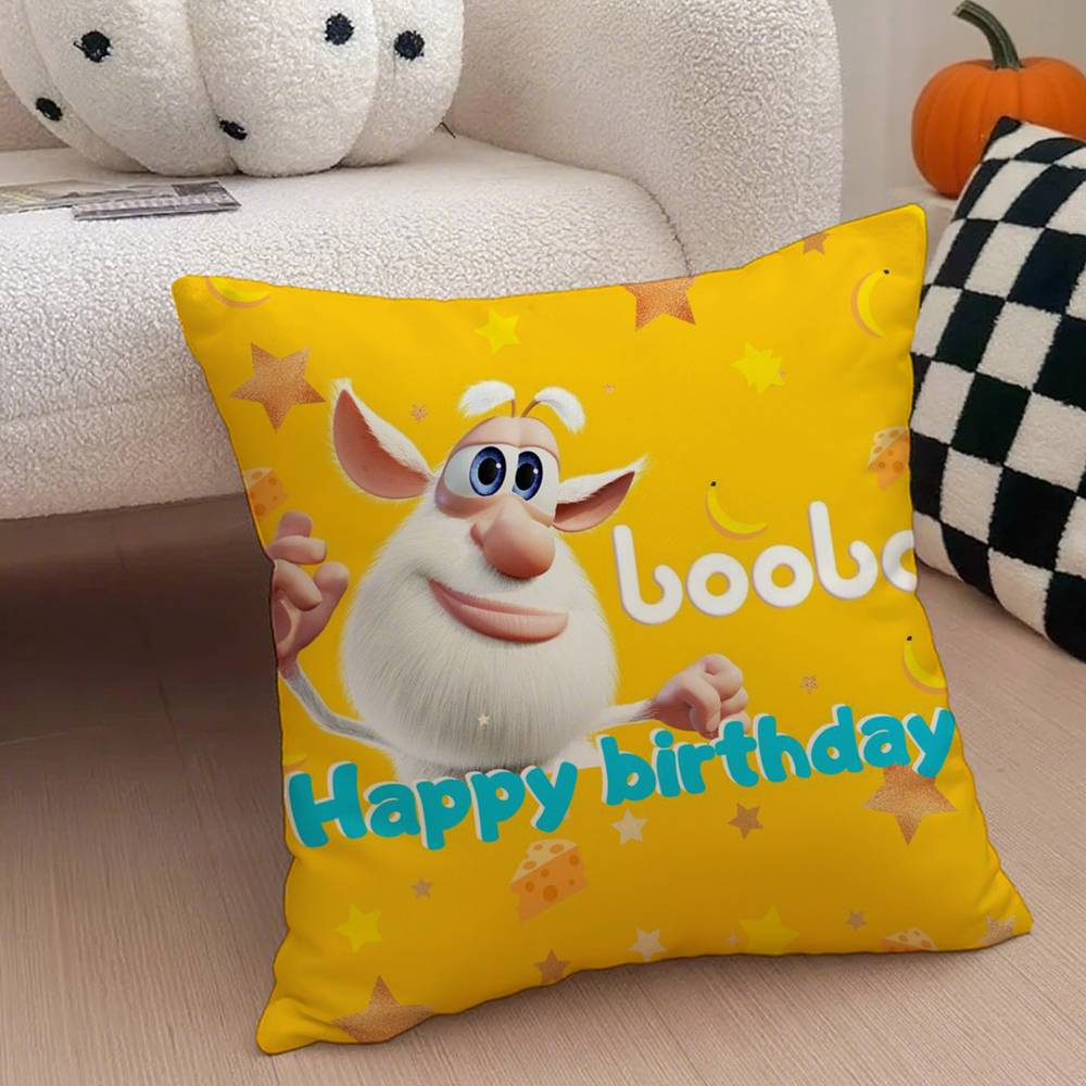 Cartoon Cute Fourbob-Booba Pillow Case Anti-Dustmite Pillowcase Invisible Zipper Silky Short Plush Sofa Cushion Cover