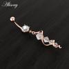 Alisouy 1pc Surgical Steel Crystal Zircon Flower Heart Leaf Bow-knot Dangle Button Navel Piercing Ring Belly Ring Body Jewelry