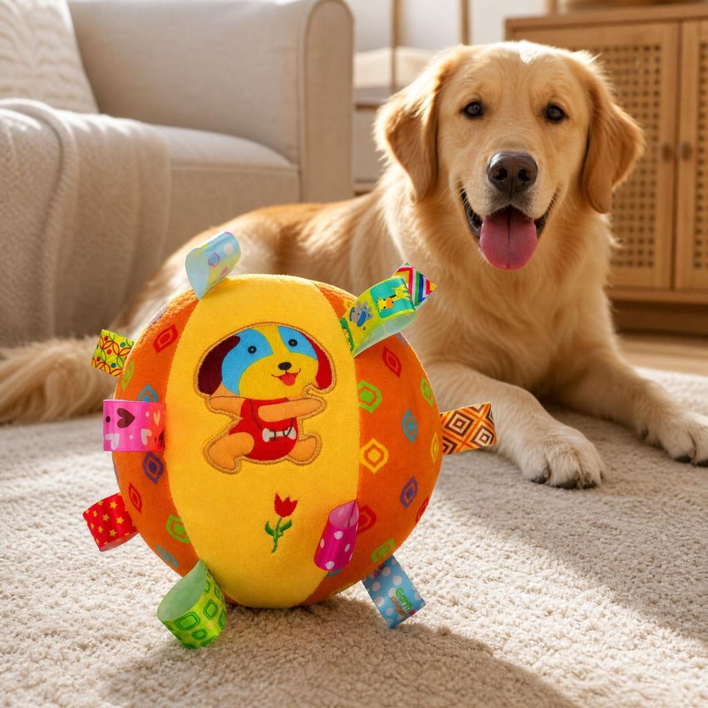 Soft Plush Squeaky Dog Toy Ball with Bell for Dogs and - Pet Ball with Squeaker