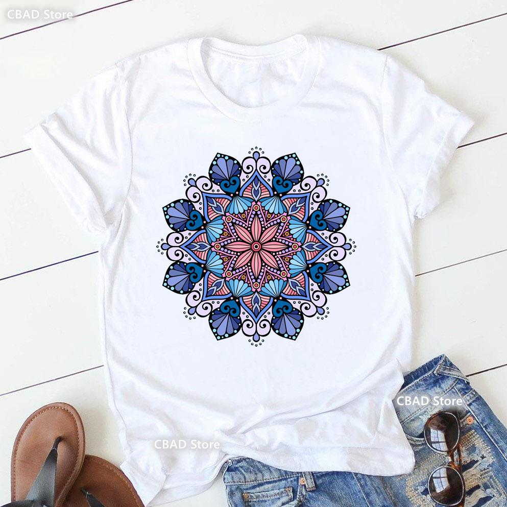 2024 Hot Sale Colorful Mandala Print Tshirt Girls Yoga Succulent Love T Shirt Women Zen Hobo Boho Paix Tshirt Female Streetwear
