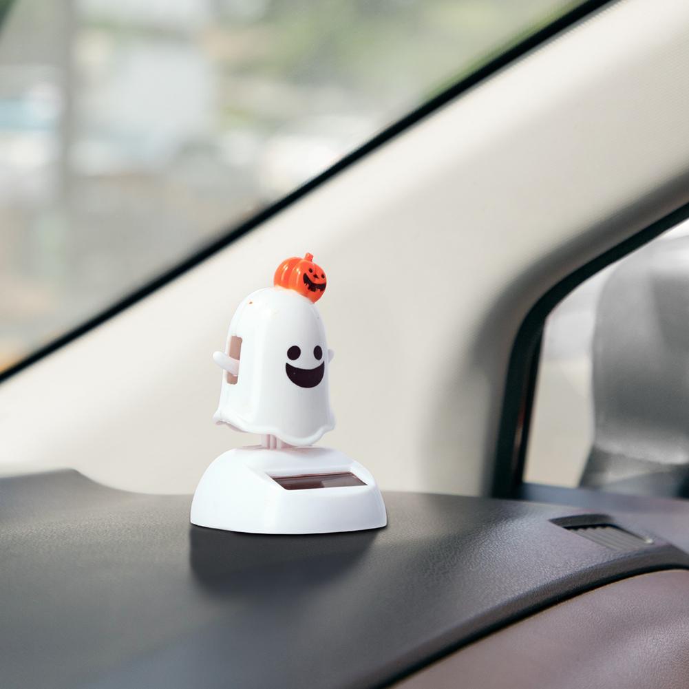 Halloween Happy Ghost Solar Car Doll Toy Cartoon Cute Swinging Pumpkin Car Decorations Doll Ghost Desktop Dashboard