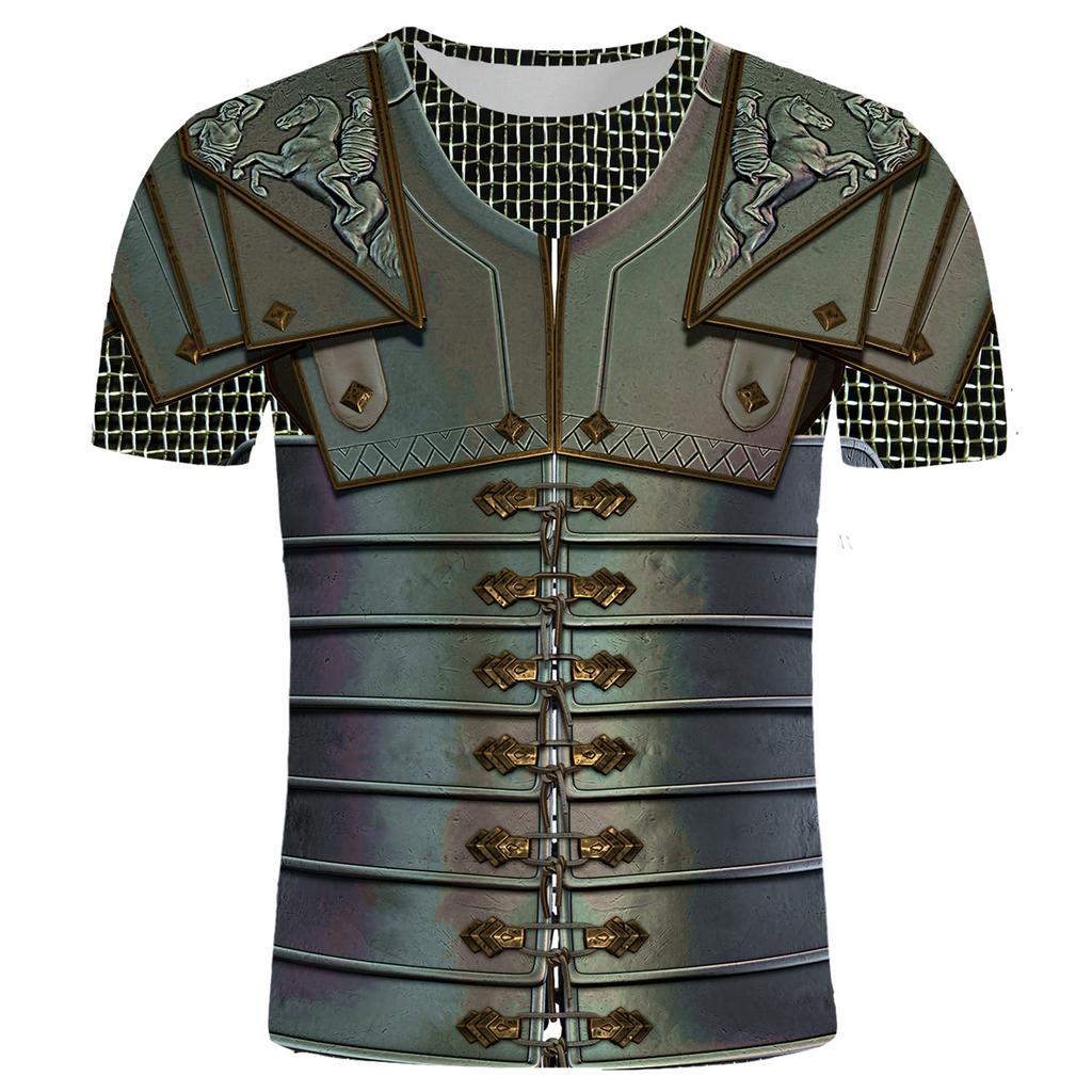 Summer Men's T-Shirt Medieval Armor 3D Printed T-Shirt Men's Casual Funny Round Neck Short Sleeve T-Shirt