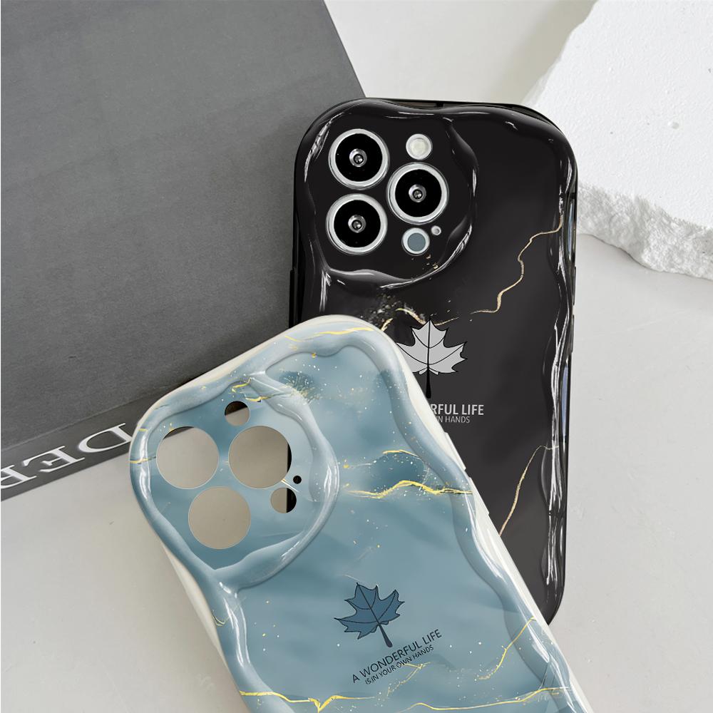 For Honor 90 Lite P30 Pro Infinix Hot 30 40 40i 40 Pro Smart 8 Pro Vivo V29e V30e Maple Leaf Marble Pattern Cream Texture Soft TPU Phone Case