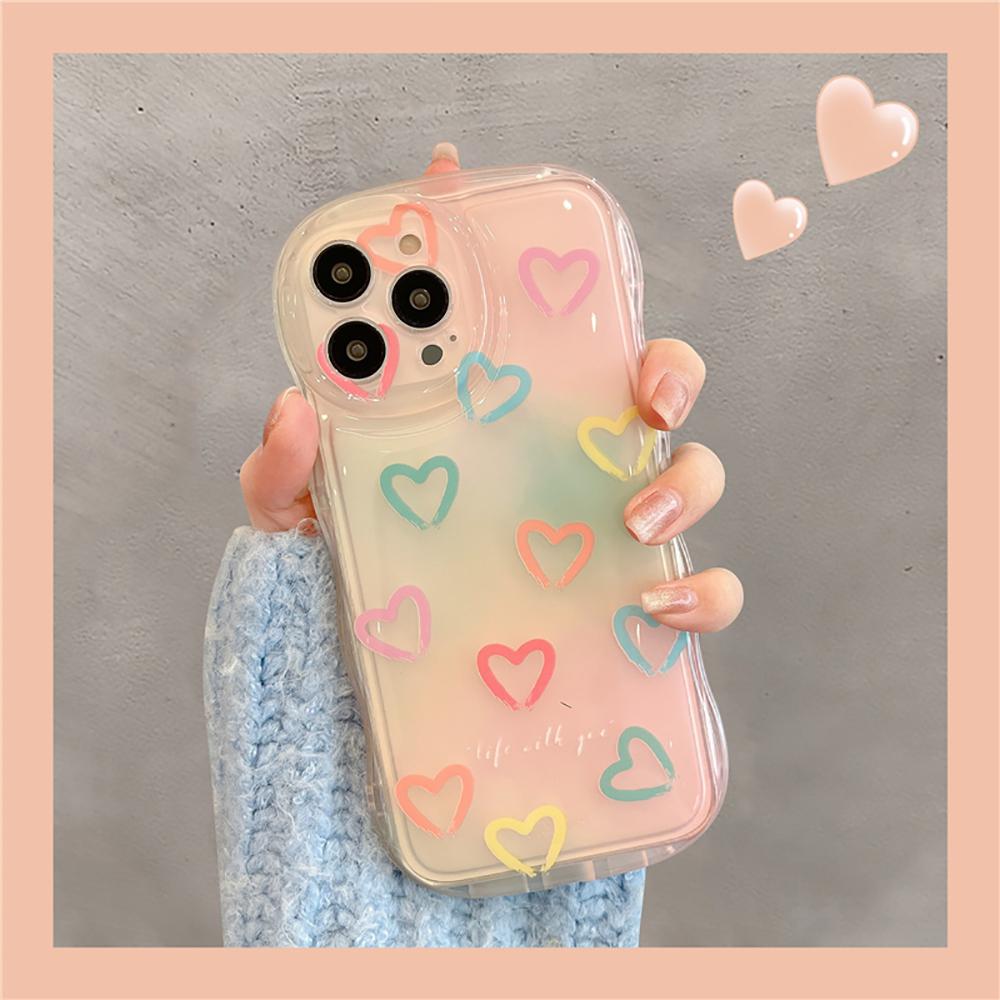 Korea Cute Heart Bracelet Transparent Love Lovely Phone Case For Iphone 14 13 12 11 Pro Max Plus Wristband Shockproof Soft Cover