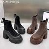 Ботильоны на платформе для снега для женщин, замшевые туфли на высоком каблуке, женская зимняя тенденция 2025 года, готический бренд, гладиатор, мотоциклетные ботинки для женщин
