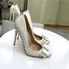 Elegant Women's Singles Shoes with Rivets and Bows, Fashionable Slim High Heels, Dresses and Oversized Shoes
