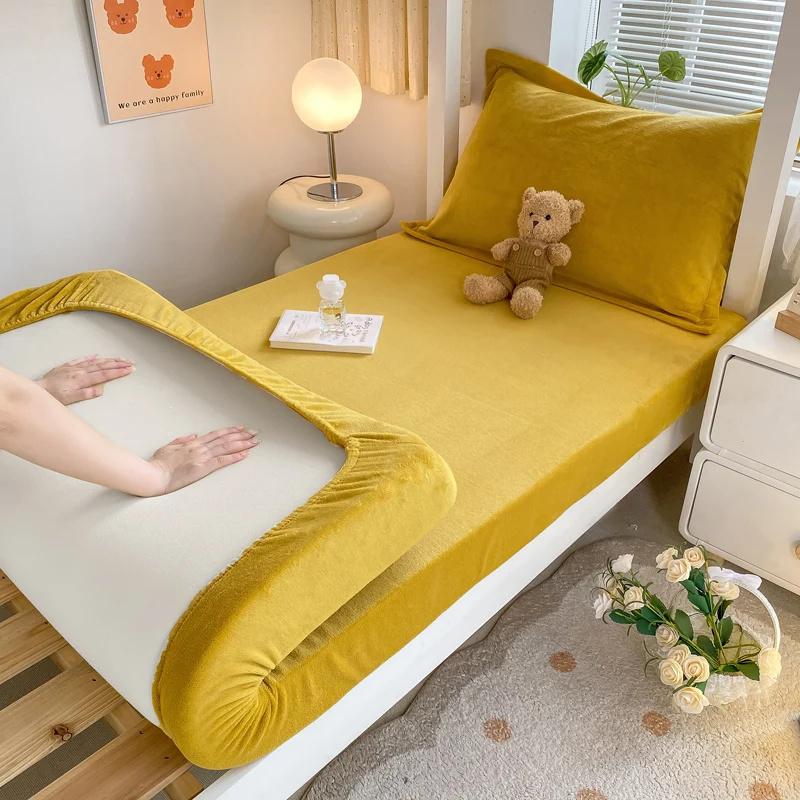 Простыня из молочного бархата, мягкая, теплая, наматрасник, эластичная, пушистая, осенне-зимняя, пара, роскошная, двуспальная кровать, постельное белье для дома