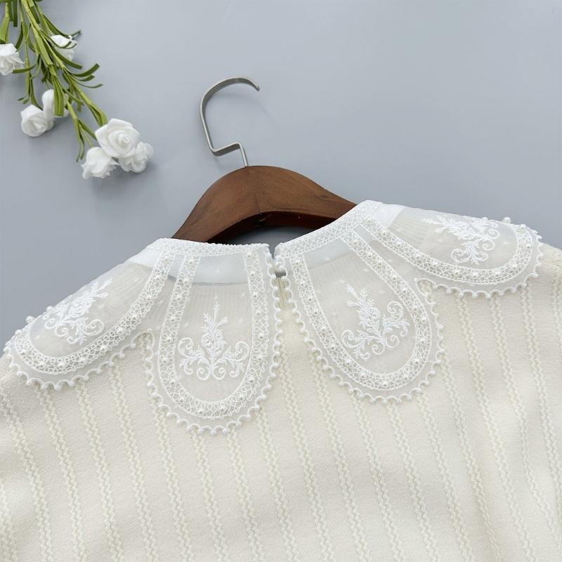 Women Embroidery Petal Detachable Cape Faux Collar Elegant Pearls Beaded Shawl Wrap Collar for Evening Dress and Casual Outfits