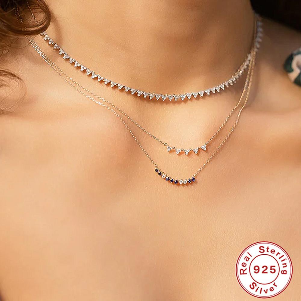 Серебряное ожерелье с подвеской в виде треугольного циркония S925, подвеска в виде ключицы, цепочка на ключицу премиум-класса с бриллиантами в стиле «Темперамент»