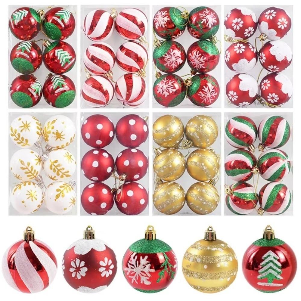 6Pcs/Set Plastic Glitter Christmas Ball Set 6cm Xmas Hanging Ball Holiday Decor