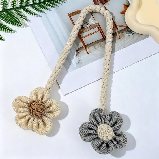Cotton And Linen Curtain Tiebacks, Decorative Curtain Holdbacks Rope, Flower Curtain Tie Backs, Boho Drapes Holdbacks for Home Office Hotel Decor