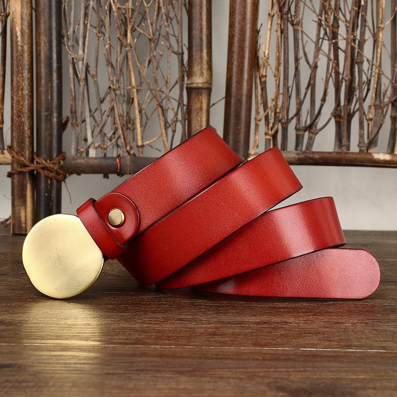 Первый слой коровьей кожи, мужской кожаный гладкий ремень с круглой пряжкой, мужской корейский стиль, ретро, ​​легкая подходящая пряжка, модная