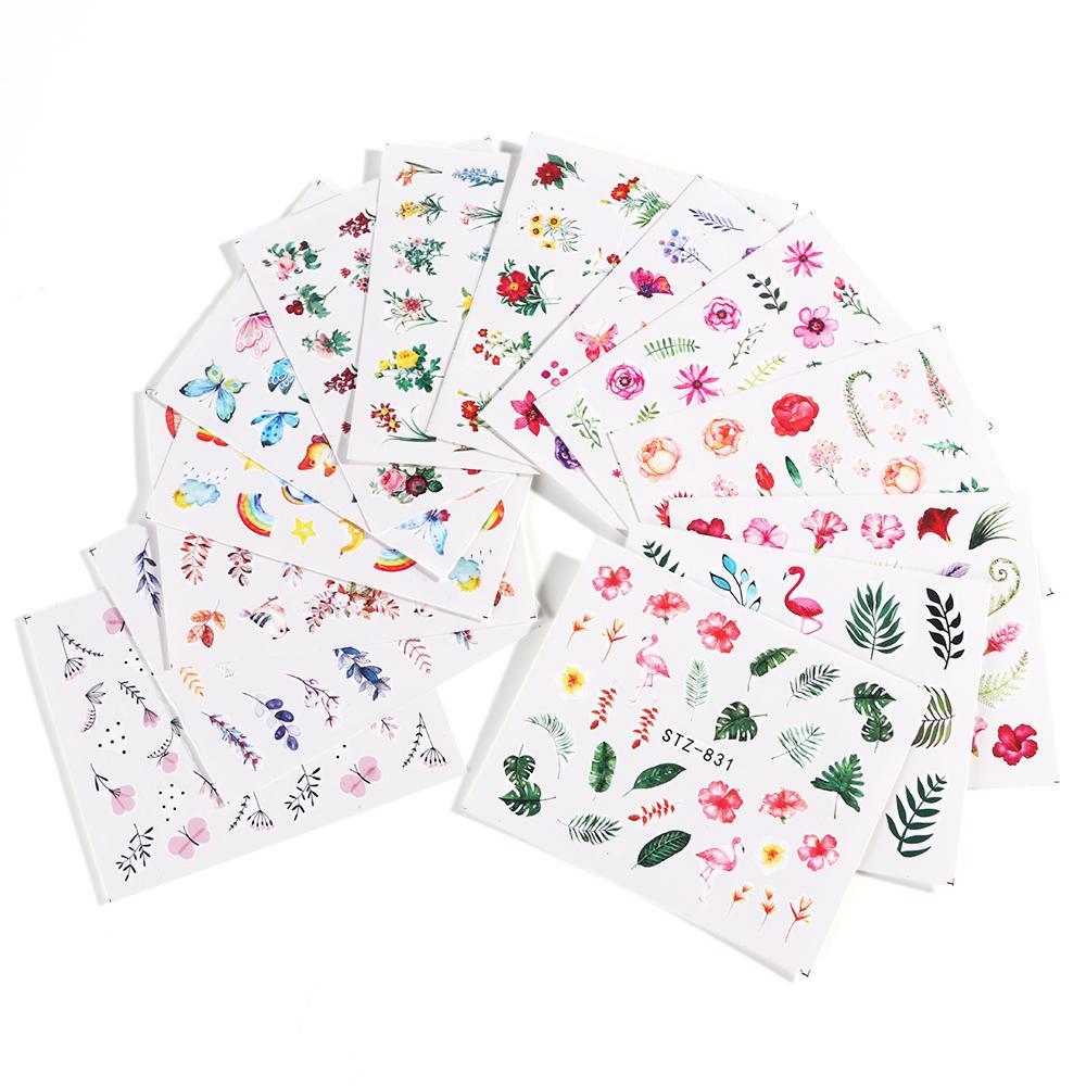 Водная наклейка для ногтей и наклейка с цветком, листом, деревом, зеленый простой летний слайдер для маникюра, дизайн ногтей, водяные знаки, советы