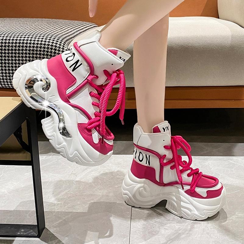 Модные 8 см Модные женские ботинки на массивной платформе, мотоциклетные ботинки, белые, на шнуровке, на толстой подошве, женская осенне-зимняя обувь до щиколотки, ботильоны для женщин