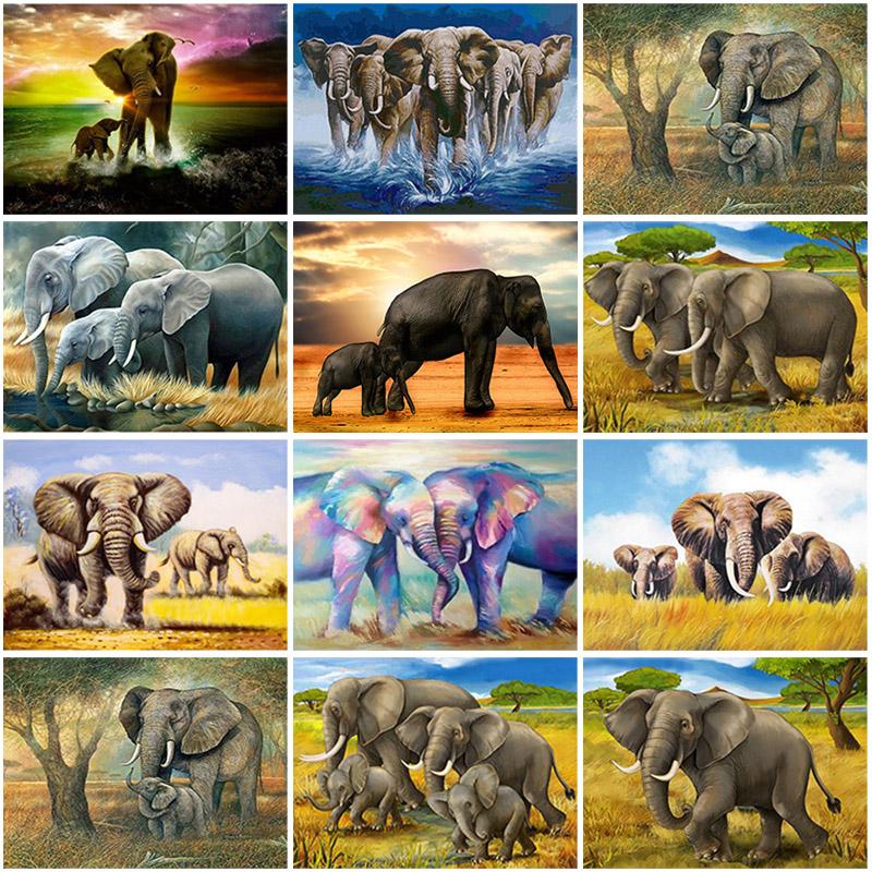 DIY Elephant 5D Diamond Painting Full Round Drill Animal Diamond Embroidery Cross Stitch Mosaic Kits Wall Art Home Decor