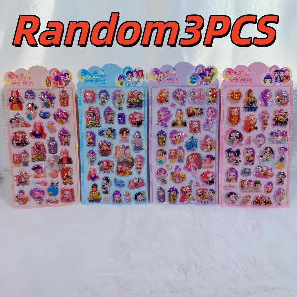 New Cute Cartoon Kpop Demon Hunter 3D Relief Stickers Kawaii Anime Bubble Decals Luggage Phone Notebook Reward Sticker Toy Gift