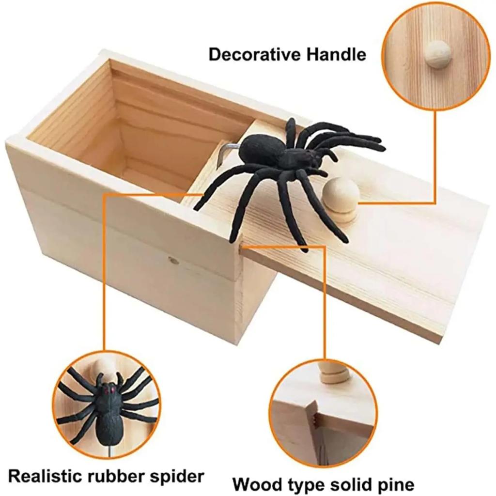 1PC-Wooden Prank Trick Practical Joke Home Office Scare Toy Box Gag Spider Parents Friend Funny Play Joke Gift Surprising