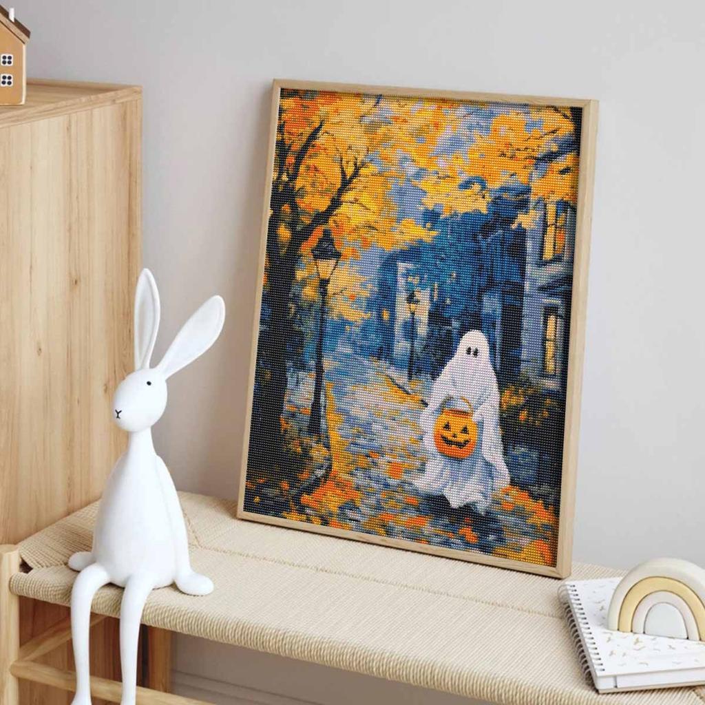 Halloween 5D DIY Diamond Art Painting Kit Autumn Street Night View Home Wall Decor Handmade Gift Relaxing Arts Crafts Project for Adults