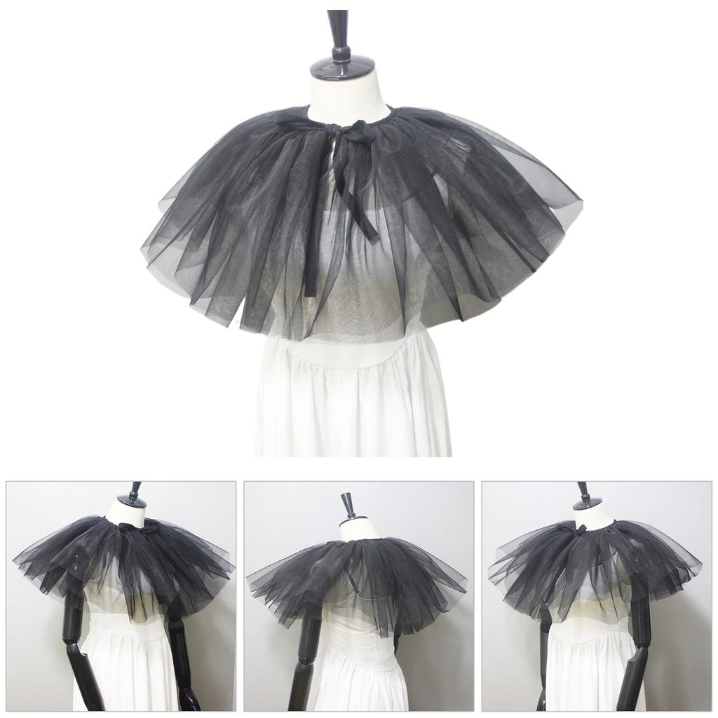 Women Victorians Ruffle Neck Collar Layered Mesh Vintage Renaissances False Collar Large Shawl Scarf Decorative Capelet