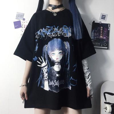 Женская футболка Harajuku Goth Женская футболка Эстетическая свободная панк темный гранж женские готические топы футболки одежда уличная одежда Y2k