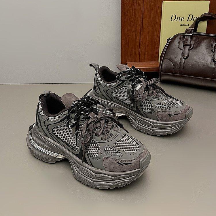 Женские кроссовки «папины кроссовки» 2024 весна новые из натуральной мягкой кожи на толстой подошве с круглым носком повседневные универсальные кроссовки на шнуровке