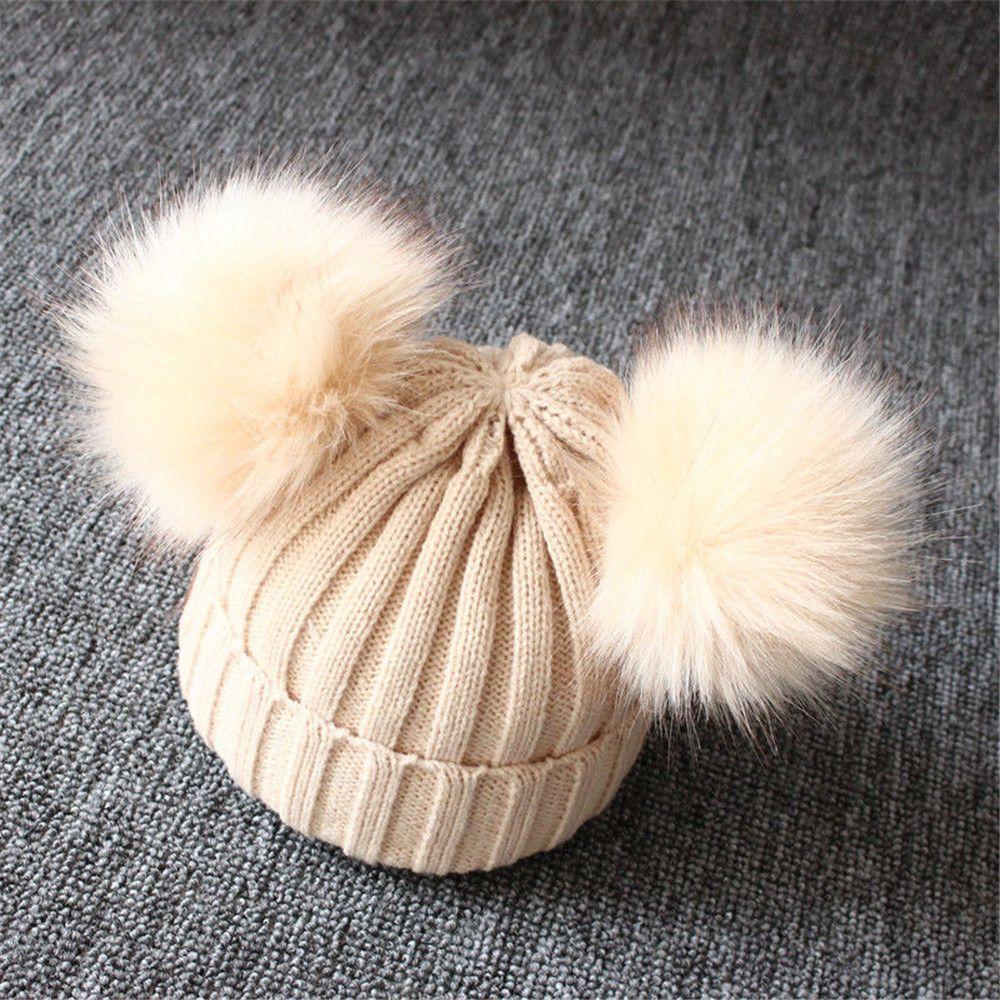 Winter Cute Windproof Bobble Hat Warm Baby Beanie Cap Kids Knitted Hat