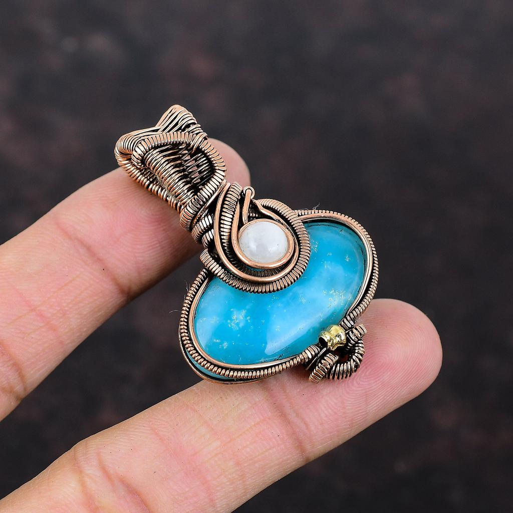 Подвеска из драгоценного камня Smithsonite, подвеска из медной проволоки, радужная бижутерия из лунного камня, подвеска ручной работы, обмотанная медной проволокой, подарок для женщин