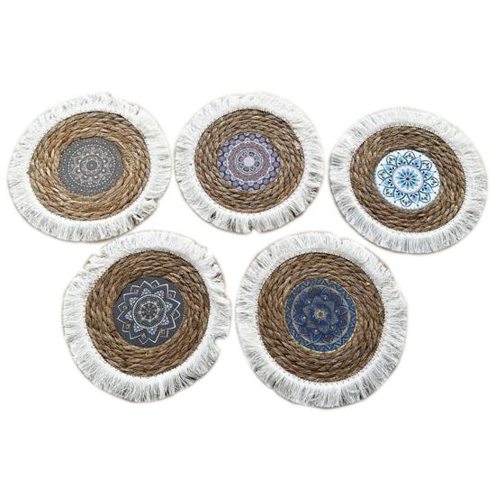 Placemat Round Thickened Heat-Resistant Table Protection Soft Straw Braided Bohemian Washable Dishes Hot Pot Pans Coffee Cup Cooking Baking