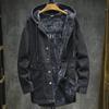 Men's Winter Hooded Denim Jacket - Plush Lined, Loose Fit, Mid-Length, Trendy Windbreaker