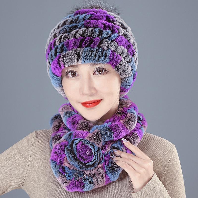 New Rex Rabbit Hair Hat Female Winter Mother Middle and Old Fur Hat Thickened Warm Rabbit Hair Plush Round Hat