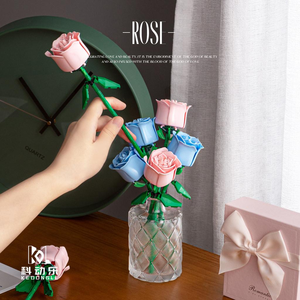 DIY Розовые Черные Глод Розы Ночник Растения Мир И Надежда День Святого Валентина Сады Строительные Блоки Модель Кирпичи Детские Наборы Комплекты