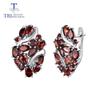 Natural Red Garnet Clasp Earring 925 Sterling Silver Fine Jewelry for Women Wife Luxury Design Anniversary Party Gift