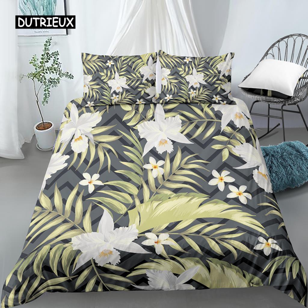 Комплект постельного белья с листьями и цветами, большой размер, розовый, с принтом пальмовых листьев и цветов, пододеяльник для девочки и мальчика, комплект постельного белья из полиэстера 2/3 шт.
