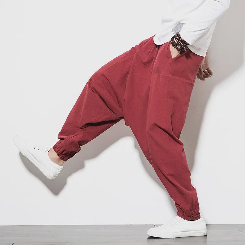 2024 Весна/Лето Мужские Свободные Шаровары В Китайском Стиле - Модный Хип-Хоп Хлопок и Льняной