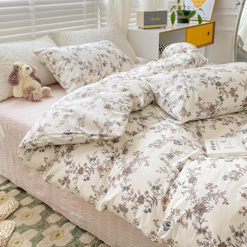 Cotton Four-piece Set Small Floral Ins Style Pure Cotton Quilt Cover Sheet Bed Three-piece Fitted Sheet Set
